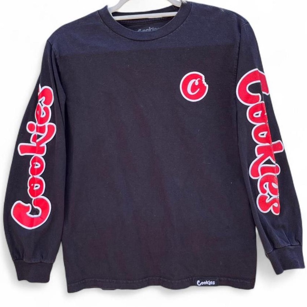 Cookies Men’s Black Long Sleeve Logo Tee - Red Accents